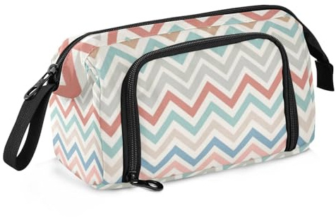 Amooorous Exotic Geometric Zigzag Waves pennfodral stor kapacitet fodral med penna med fack för studenter kosmetika