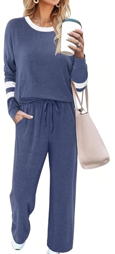 Magritta Co Ord Sets for Women Two Piece Outfits Long Sleeve Tracksuit Loose Fit Lounge Wear Sets Crew Neck Swing Tops and Jogging Bottoms with Pockets Navy Medium, 12-14