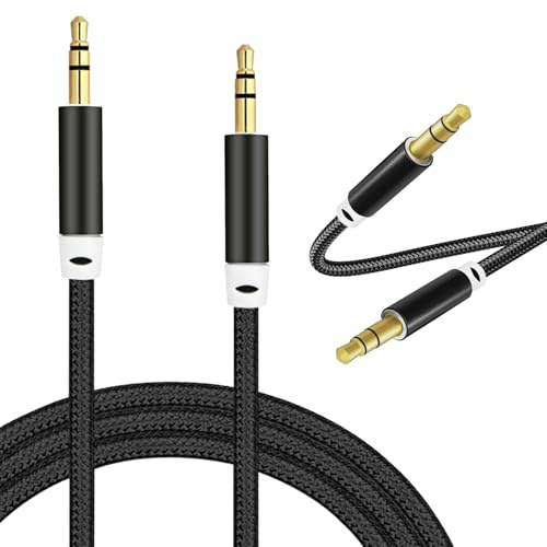 TreeTribe 2Pcs Aux Cable 3.5mm to 3.5mm Audio Cable,Headphones Cable,Jack Audio Extension Cable 1 m Nylon Braided Stereo Jack for Headphones for Headphones, iPod, iPhone, iPad, Car,TV, Speaker(Black)
