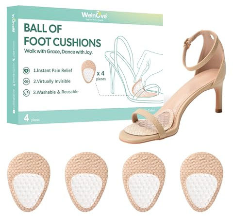Ball of Foot Cushions for Heels - Welnove 2 Pairs Metatarsal Pads for Women Men Non Slip Shock Absorbing Gel - Invisible Design High Heels Inserts for Foot Pain Relief, Slipping, Blisters (Beige)