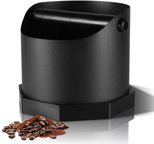 Espresso kaffe knackbox, 1,6 L rostfritt stål kaffepucklåda med avtagbar slagbar och halkfri bas, kaffeburk för espressomaskintillbehör, hem (matt svart)