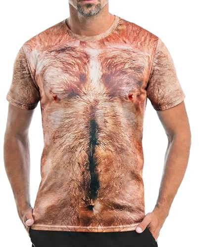 AYBUY T-Shirt 3D Stampato Magliette Uomo, Divertenti Manica Corta Camicia, Running Sport Casual Maniche Corte, Magliette Sportive e Magliette Fitness (peli sul petto, XL)