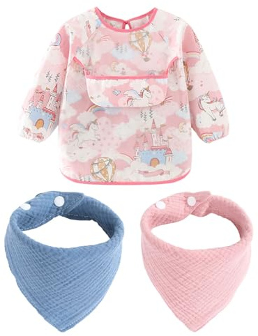 LOZTBUE 1 babero de unicornio, 2 paños para babas, bufanda triangular de muselina para bebé, babero de regalo, bufanda ajustable para niños y niñas