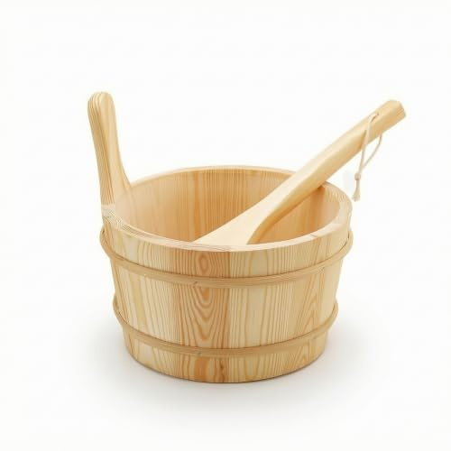 LRXFPIYF Cazo para Sauna Cubo con Mango Largo Paleta Balde Pino Ligero y Resistente con Lazo Colgable para Guardar Adecuado para Sauna Sala de SPA Doméstico 4L