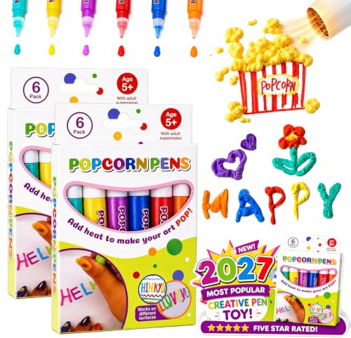 Générique 2027 Magic Popcorn Pen, DIY Bubble Popcorn Drawing Pens, 3D Puffy Embellish Decorate Graffiti Stationery for Greeting Birthday Cards Kids Christmas (6 Colors,2 Boxes)