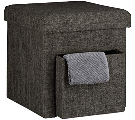 Relaxdays Faltbarer Sitzhocker, Leinen, Aufbewahrungs-Fach, abnehmbarer Deckel, Sitzwürfel, HBT 38 x 38 x 38 cm, braun