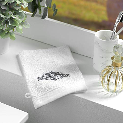 Douceur d'Intérieur 2 Waschlappen, 15 x 21 cm, Frottee, Bestickt, Vintage, Weiß