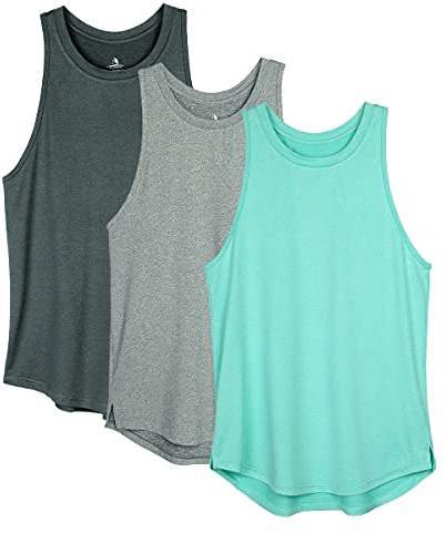 icyzone Femme Débardeur de Sport Dos Nageur Yoga Shirt sans Manches Running Fitness Jogging Tank Top, Lot de 3 -M-Noire/Gris/Ice Green