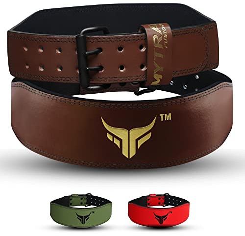 Mytra Fusion 10 cm läder tyngdlyftningsbälte ryggstöd fitnessträning rosa bälte (XL, brun)