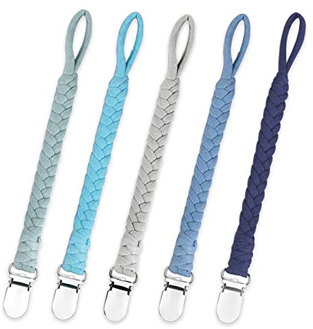 Duludulu Braided Pacifier Clip for Boys & Baby Girl, Binky Clips Pacifier Holder 100% Handmade Teething Straps Unisex Design Smoother Mam Pacifier Clip Fits All Pacifiers for Shower Birthday Gifts