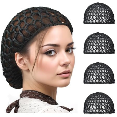 4 Stück Gestrickte Haarnetz Mesh Häkel Haarnetz Schlafmützen Netz Duschhaube Haarnetze Weichesfür Mehrzwecks Haarnetz Damen(Schwarz)