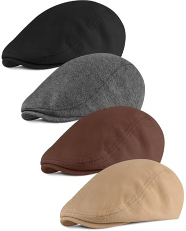 KUTTOR 4 Pieces Newsboy Men's Hat - Flat Cap Soft Stretch Fit Men's Cap - Cabbie Hunting Cap Ivy Hat for Men - Outdoor