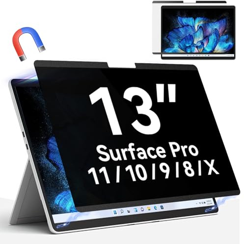 Protescreen Filtre de Confidentialité Magnétique pour Microsoft Surface Pro 11/10/9/8/X, 13 Pouces Protection D'écran pour Surface Pro, Amovible Filtre Anti Lumiere Bleue Anti Espion