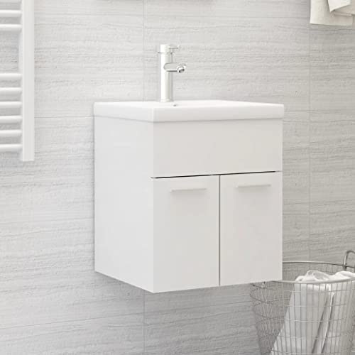 Tino Tech Meuble sous vasque - Armoire haute de salle de bain - Design pratique, aspect soigné - Montage facile, nettoyage simple - Blanc brillant - 41 x 38,5 x 46 cm