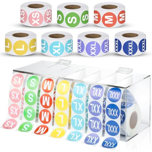 3500 Pieces Size Stickers Labels Holder Labels Organizer Acrylic Sticker Roll Dispenser Tshirt Size Stickers for Clothing T Shirts Retail 7 Size（XS S M L XL 2XL 2XL） (Color)