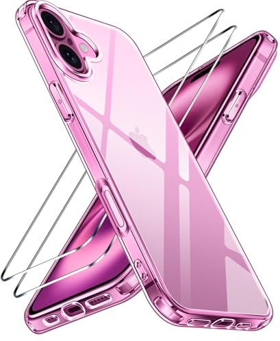 ivoler Clara Funda para iPhone 16 6.1-Inch, con 2 Piezas Cristal Templado y Marco de Instalación, [Protección Militar] Anti-Amarillo Carcasa Antigolpes Bumper Case - Transparente
