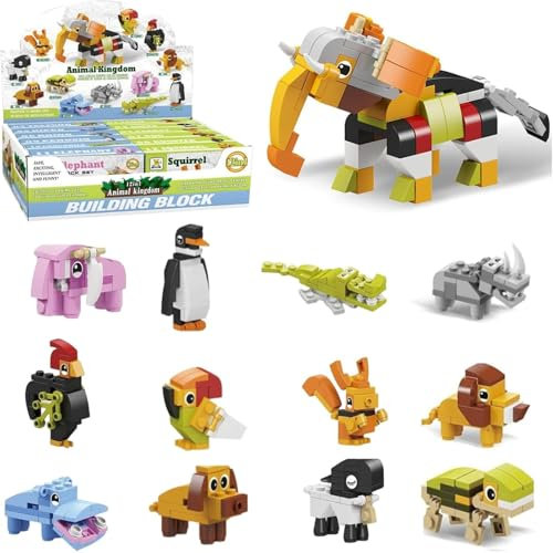 JoyJoyful Kids Party Bag Fillers for Kids, 12 Packs Animal Blocks Building Sets Gifts for 5 6 7 8 9 10 Boys Girls, Birthday Christmasm Favors Goodie Bags Stuffers, School Rewards Prize Supplies