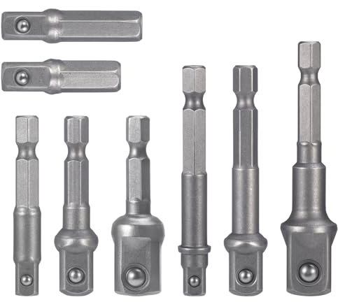 Coptiner 8 PCS Impact Grade Socket Adapter Set Socket Drive Adaptor Hex Extension Adapter 1/4 3/8 1/2 Socket Bit Adapters Set Socket to Drill Adapter Hex Shank Power Drilling High Speed Nut Driver