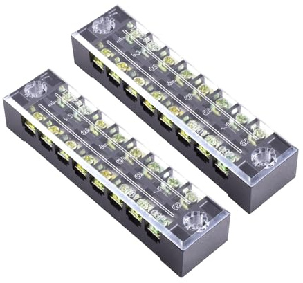 Skweawert 2 PCS 8 Positions Dual Rows 600V 25A Screw Terminal Junction Block, Cable Wire Barrier Block Terminal Strip with Cover Used for Electrical Project, TB-2508