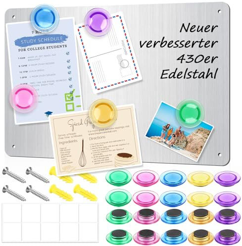 Yegookay 430 magnettavla 42 x 30 cm A3 stark multifunktionell magnetplatta modern magnetisk whiteboard magnetisk magnet vägg reptålig rostfritt stål enkel montering (silver)