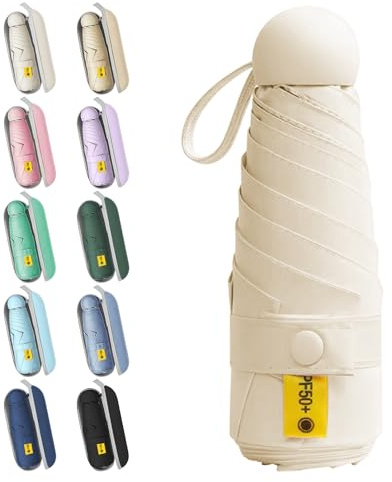 WoRuyKot Paraguas De Viaje,Sombrilla Protección Uv,Paraguas Resistente Al Viento, Paraguas De Lluvia Fuerte, De Goma Sombrillas Soleado Viajes Impermeable a Prueba De Viento (Beige fénix)