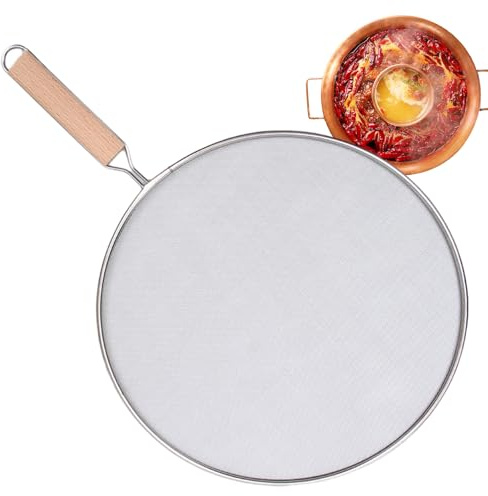 Sucritude Paraspruzzi Acciaio Inox Cucina, Coperchio Antischizzo per Padella, Antigrass Colino Setaccio Scolapasta con Manico per Cucina Lavabile in Lavastoviglie, per Molte Padelle 21/25/29/33cm