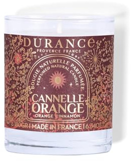 Durance Bougie Parfumée Orange Cannelle 180g Cire Naturelle Récipient Verre Fabrication Française
