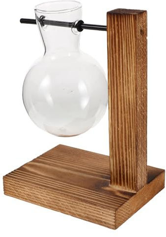 BESPORTBLE Vase Hydroponique Tubulaire en Verre Transparent avec Support en Bois Naturel Station de Propagation de Plantes pour Culture Hors-Sol Décoration Compacte pour Bureau et Maison