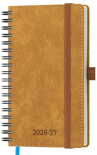 IN-LUXPRO Agenda 2026 2027: De poche Agenda Semainier et Carnet de Notes A6 Petit(16,4x9,5cm)18 Mois Scolaire Planner(Du Juil.26 à Déc.27) - Couverture Souple en PU Cuir Spirale, Caramel