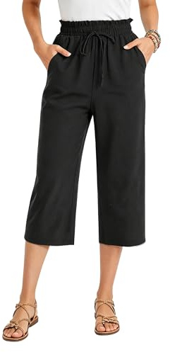 Oyamiki Capri Pants for Women Wide Leg Black Lightweight Three Quarter Length Trousers Lounge Summer Plus Size Cropped Pants XL