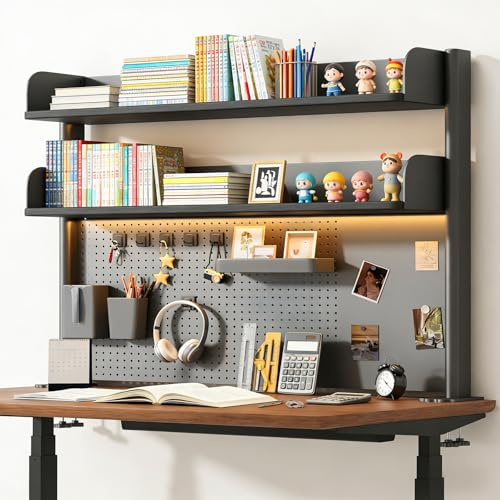 JAOGAUS Estante de Escritorio de Tablero Perforado, Estante de Almacenamiento de encimera de Dos Niveles, con Abrazadera para Guardar Libros, Figuras y Accesorios de computadora, 80 cm