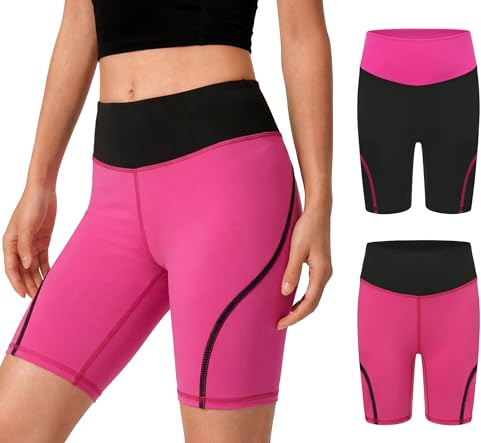 SEAUR Pantalones cortos de ciclismo para niñas, atléticos, correr, deportes, gimnasia, ciclismo, yoga, transpirables, cintura alta, 4-13 años, negro/rosa, 8-9 años