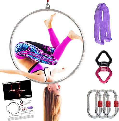 PRIOR FITNESS Aerial Hoop Set, Professional Aerial Lyra Hoop, 80cm/85cm/90cm/95cm Stainless Steel Single Point Aerial Hoop Equipment, Circus Fitness Aerial Hoop, Aerial Yoga Hoop for Home, Gym, Clubs | Professional 31-39inch Aerial Lyra Hoop with Rigging Kit,Breaking Load 1060lbs Gymnastics Equipment for Studio Aerial Fitness