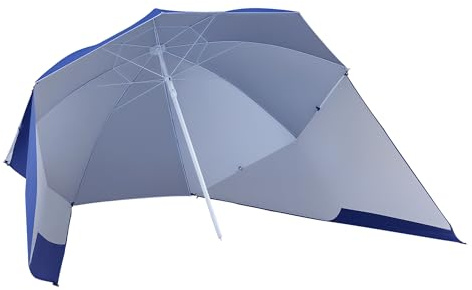Outsunny Sombrilla de Playa 2 en 1 Parasol para Playa con 2 Paneles Laterales Toldo Portátil Anti-UV con Bolsa de Transporte para Jardín Piscina Ø210x222cm Azul