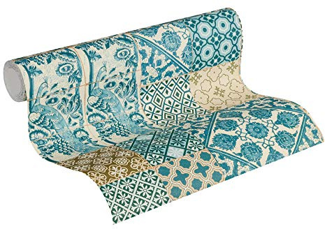 A.S. Création Livingwalls 369233 Metropolitan Stories Anke & Daan Amsterdam Tapete in Fliesen Optik Vliestapete Blau, Braun, Grün 10,05 m x 0,53 m