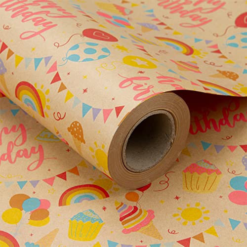 RUSPEPA Kraft Geschenkpapierrolle - Geburtstags-Thema-Entwurf Groß Für Geburtstags-, Party-, Babyparty-Geschenk-Verpackung - 60CM X 30M