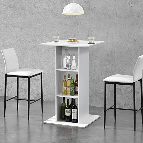 [en.casa] Table de Bar Bistrot avec 3 Étagères de Rangement Panneaux de Copeaux Revêtus de Mélamine 70 x 70 x 110 cm Blanc