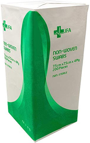 JFA Medical Premium - Tamponi di garza in tessuto non tessuto, 7,5 x 7,5 cm, confezione da 200