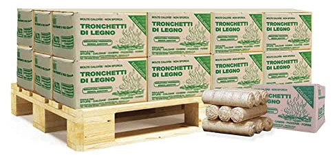 Opengardenweb, 24x Tronchetti di legno pressato Faggio-Abete da ardere 9 kg su pedana riciclabile - Bricchetti per camino, stufe, forni e termocamini - Ottima durata e potere calorifero, Legno Chiaro