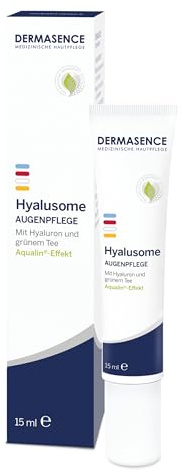 DERMASENCE Hyalusome Augenpflege, 15 ml, feuchtigkeitsspendende Augencreme bei ersten Fältchen und müder Haut, glättet die Augenpartie, mit Jojobaöl, parfümfrei, vegan, auch bei Kontaktlinsen geeignet