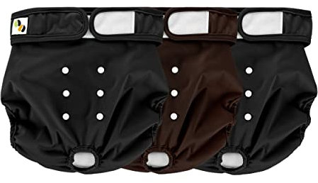 Wiederverwendbare Hundewindeln für Hündinnen, sehr saugfähig, atmungsaktiv, wasserdicht, Hitzehosen für Hündinnen – 3er-Pack, waschbar (Mittlere Fit für 14- 20 Taille Schwarz, Braun)