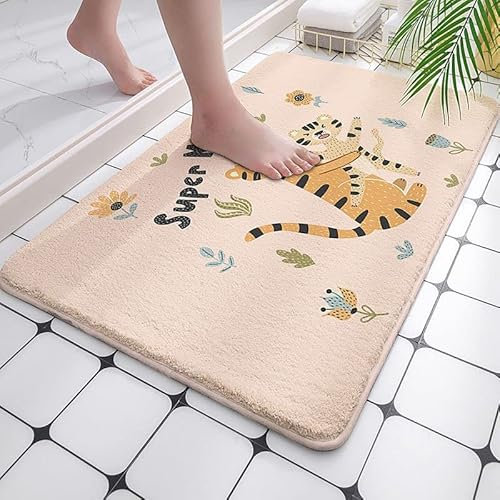 Badezimmerteppich Blumen-Tiger-Rosa Badematte Flauschig Mikrofaser Badvorleger rutschfest Duschvorleger Schnelltrocknend Badteppich Waschbar Duschvorleger Verdicken Badematten Badmatte 50x80cm
