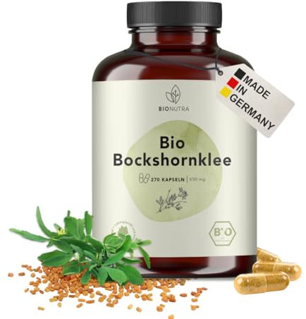 BIONUTRA® Bio Bockshornklee Kapseln hochdosiert, 1800 mg Tagesdosis, rückstandskontrolliert, deutsche Herstellung, vegan, laktose- & glutenfrei, ohne Zusätze, Bio Fenugreek, 270 Stück x 600 mg