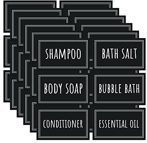 Segbeauty Etiquetas para Dispensador de Jabón, 36 Piezas Pegatina en Botella de Champú, para Champú, Gel de Ducha, Aceite Esencial (Negro, 5cm x 3cm)