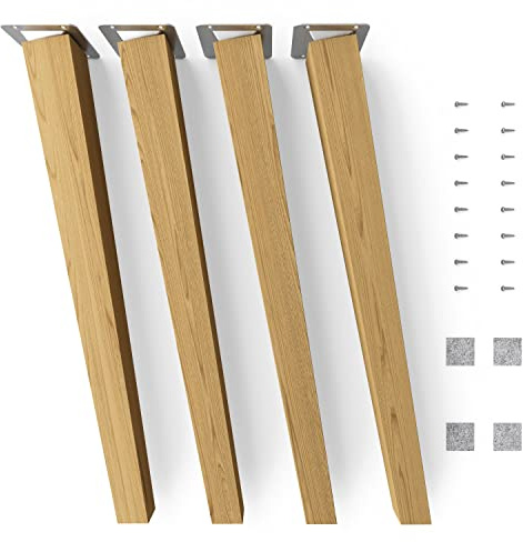 Sossai Möbelfüße aus Massivholz Eiche mit Öl-Finish, Clif Square HMF4, 45 cm hoch, eckig, schräge Ausführung, für Stühle, Tische, Schränke