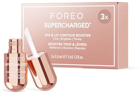 FOREO SUPERCHARGED Augen- und Lippenkontur Booster Serum - Leitfähige Augencreme - Niacinamid Serum - Anti Aging - Lip Plumping & gegen Augenringe - Praktische Größe - 3 x 3,5 ml Kapsel