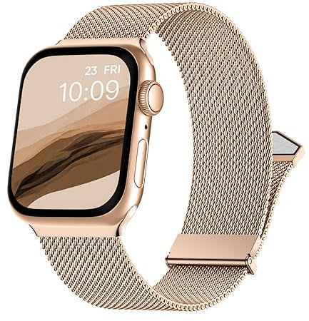 Metallarmband Kompatibel mit Apple Watch Armband 38mm 40mm 41mm 42mm, Edelstahl Mesh Armband mit Magnetverschluss für Apple Watch SE Series 10 9 8 7 6 5 4 3 2 1, Rose Gold