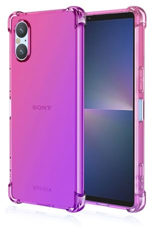 HONLEN Hülle für Smartphone, Compatible with Sony Xperia 5 V Case, (6.1 Inches) Transparent Farbverlauf Design TPU Silicone Handyhülle, Verstärkung mit Vier Ecken Cover Pink Lila