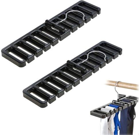 2 Stück Gürtelhalter, 10 Steckplätze für Krawatten, Gürtel, Schals und Halstücher, schranktauglich, platzsparend, Gürtelhalter mit Metallhaken