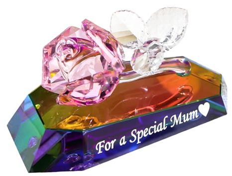 Movdyka Crystal Rose Mum Gifts for Mother's Day Birthday Special Ornaments | Multicolor Mother Mom Presents from Daughter Son, Glass Flower Figurines, Unique Keepsake for Mummy on Home Decor